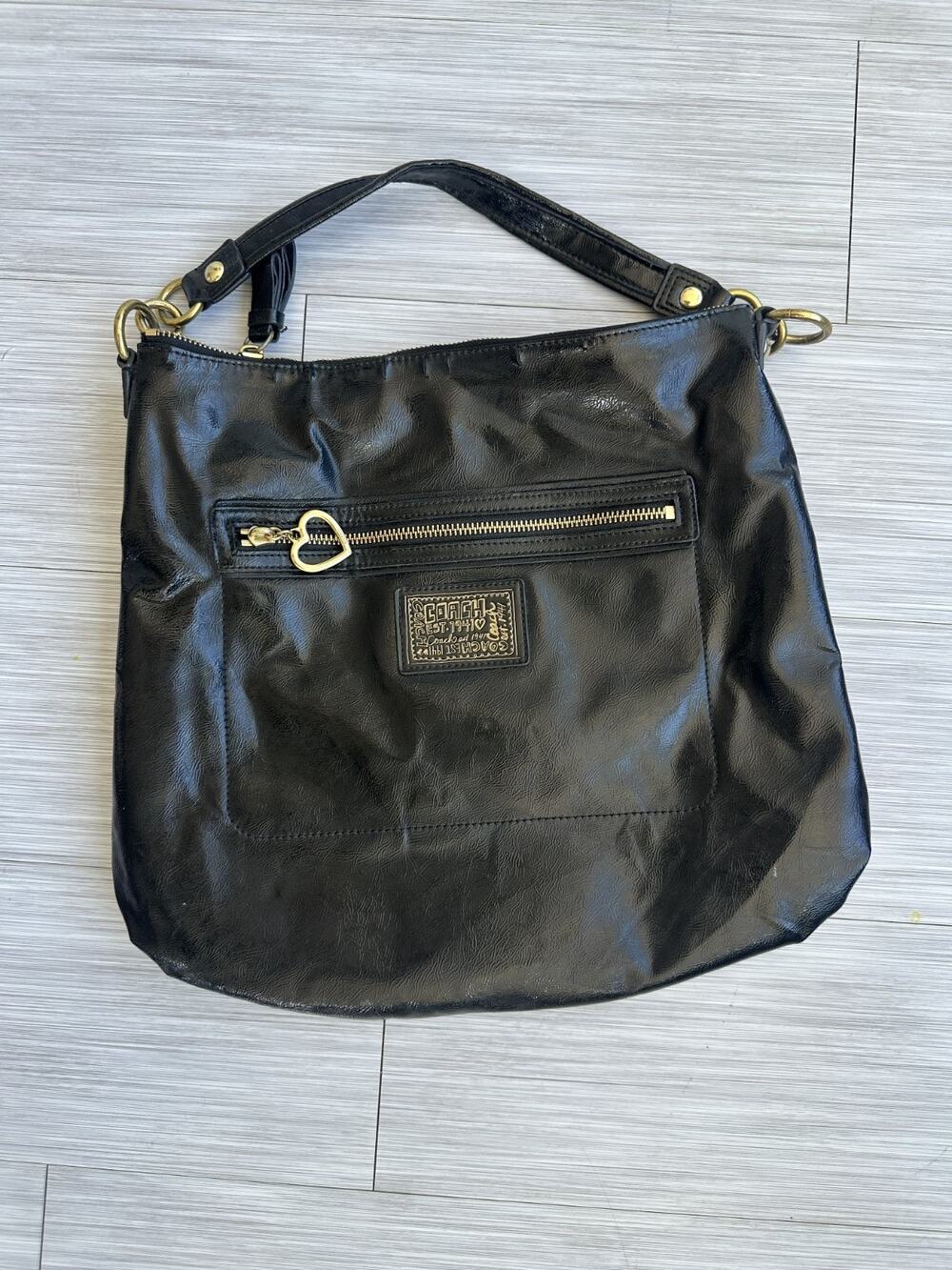 COACH Poppy Daisy Liquid Glass Hobo Patent Leather Bag